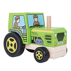 Träbil - Traktor med klossar - Bigjigs 