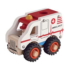 Ambulans trä med gummihjul - Magni