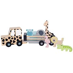Lastbil i trä med 6 djur - Safari - Jabadabado
