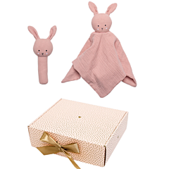 Jabadabado - Presentask Bunny rosa - Snuttefilt och handskallra. Doppresent