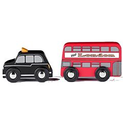 Träbilar - Londonbuss och taxi