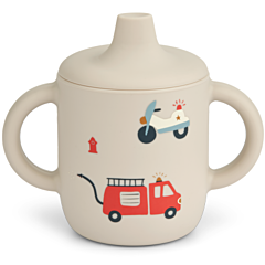Liewood pipmugg i silikon, Neil cup - Emergency vehicle Sandy. Fin doppresent