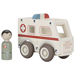 Little Dutch - Ambulans i trä med gummihjul. Leksakbil