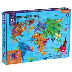 Pussel - Världskarta med dinosaurier - Mudpuppy