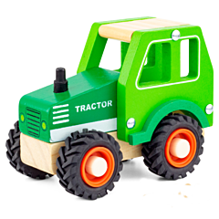 Traktor i trä med gummihjul - grön. Rolig träleksak
